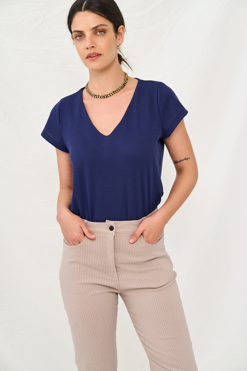 Navy Veronica Waffle shirt 