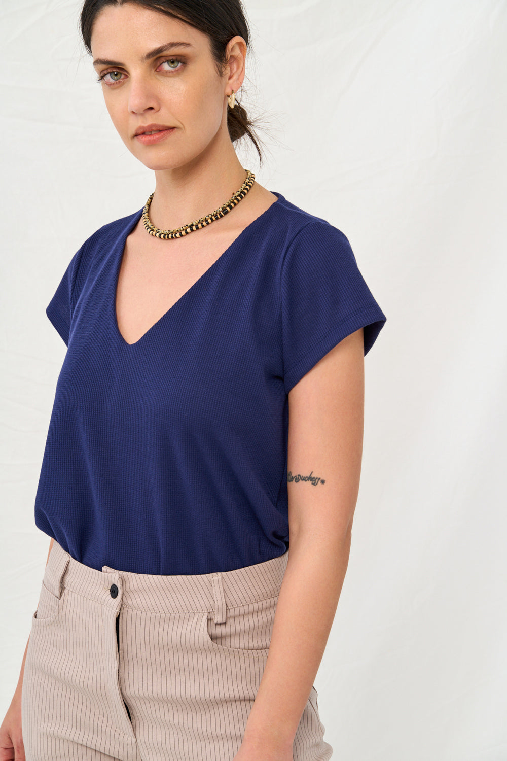 Navy Veronica Waffle shirt 