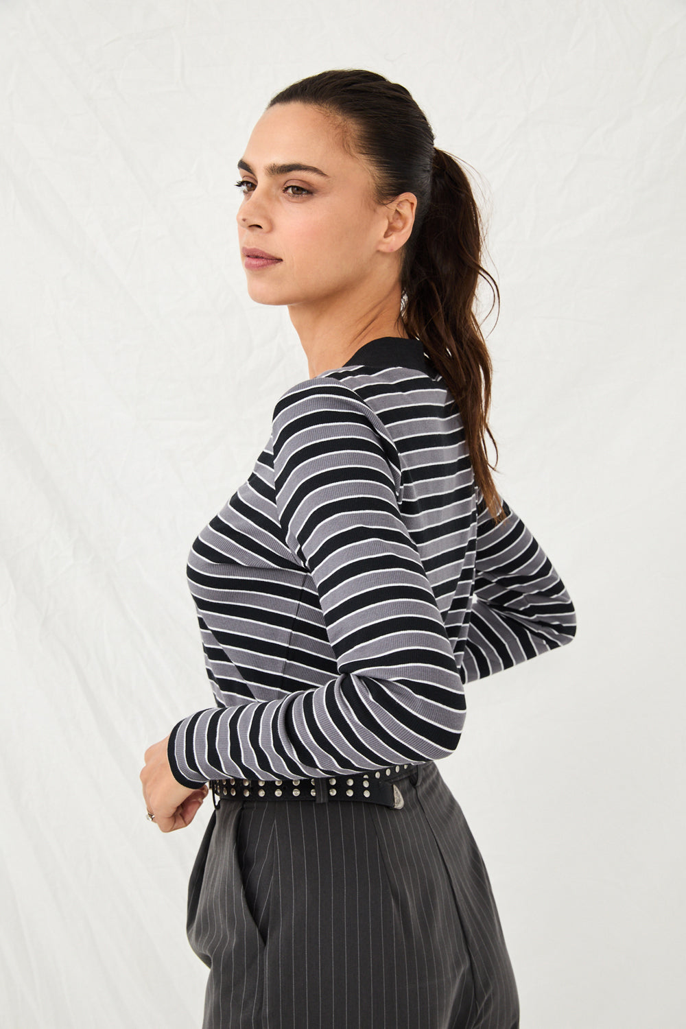 Gray/black striped Collins knit