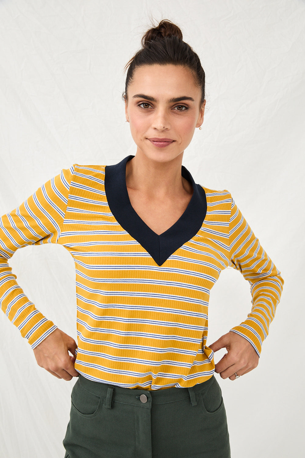 Navy Yellow Striped Collins Knit