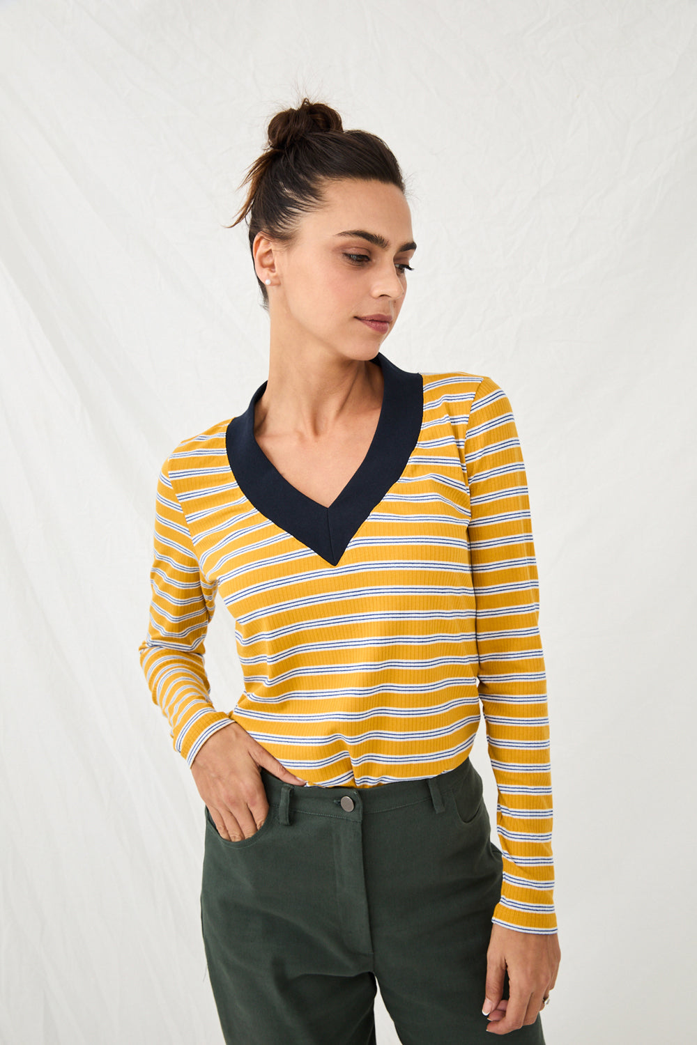 Navy Yellow Striped Collins Knit