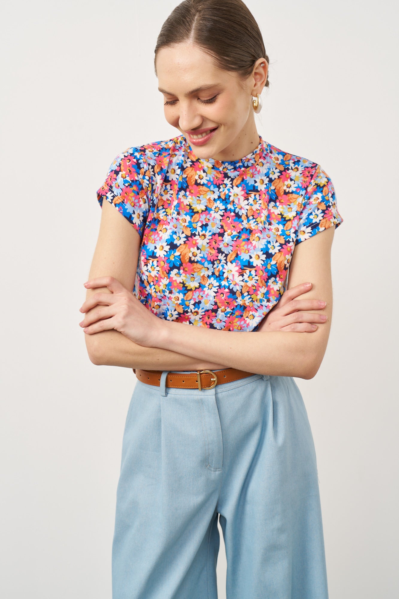 טי שירט סלין פרחים מולטי