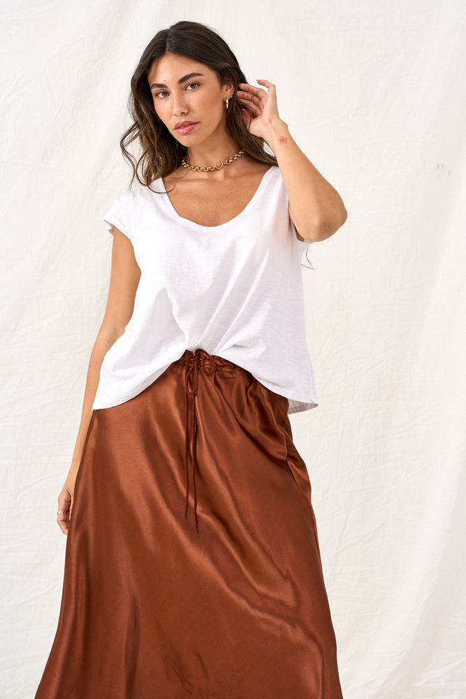 Copper satin denim skirt