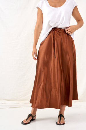 Copper satin denim skirt