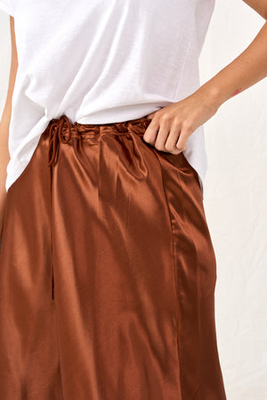 Copper satin denim skirt