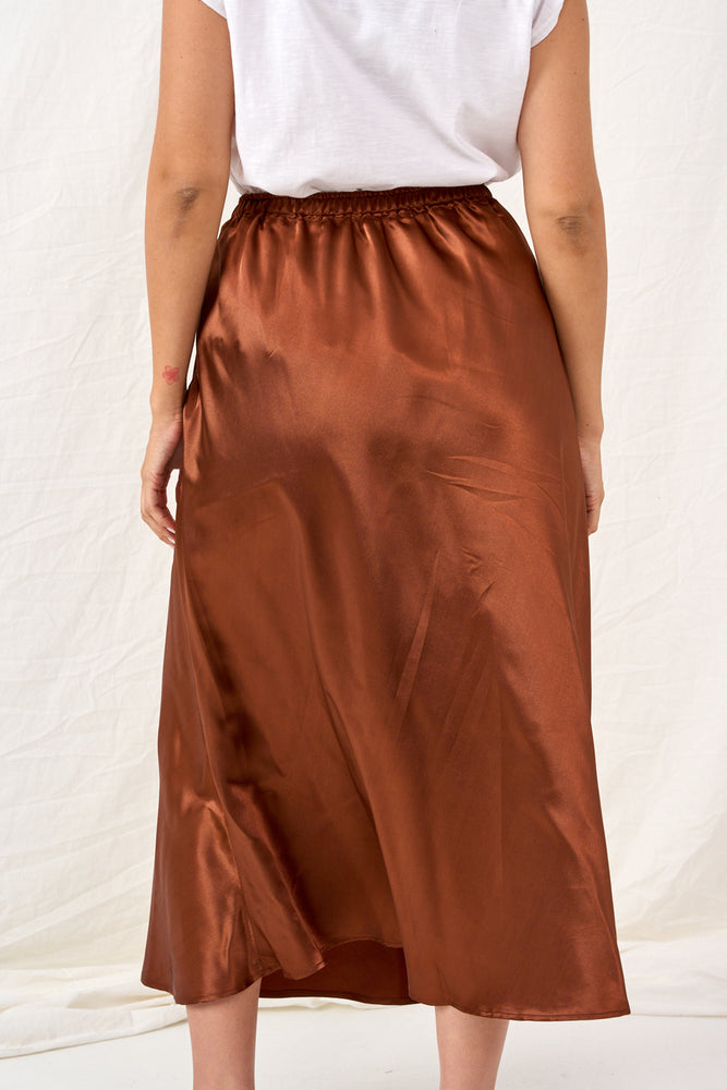 Copper satin denim skirt