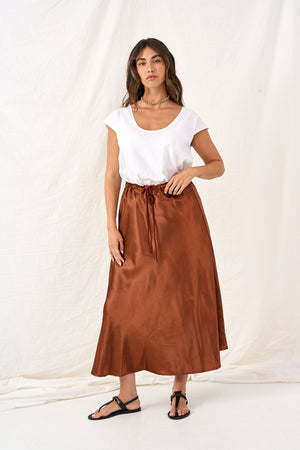 Copper satin denim skirt