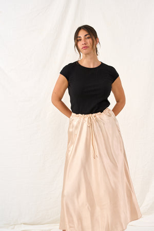 Cream white satin denim skirt