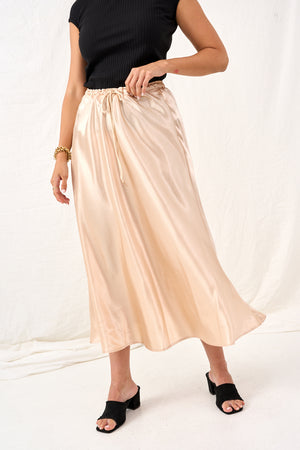 Cream white satin denim skirt