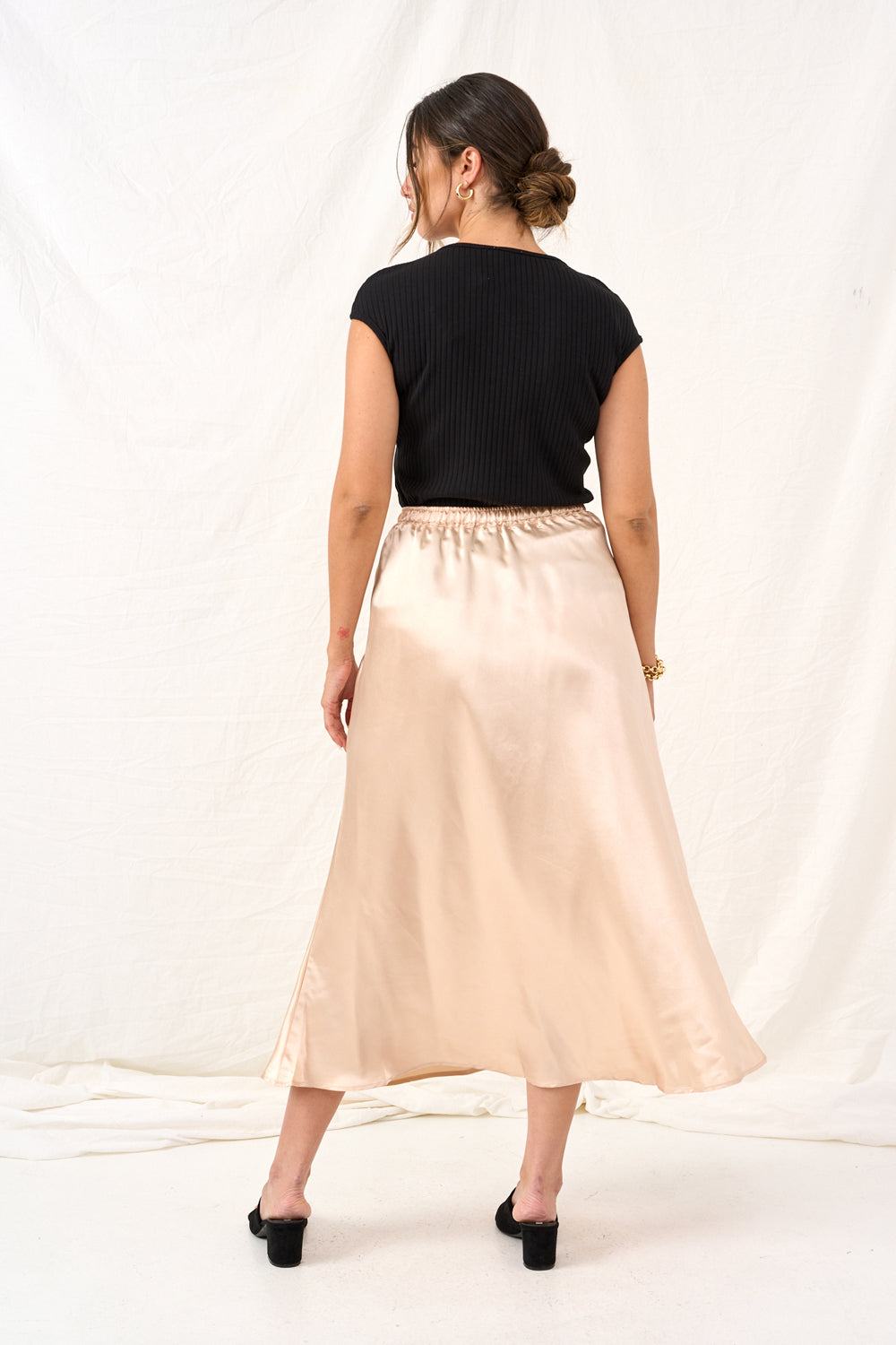 Cream white satin denim skirt