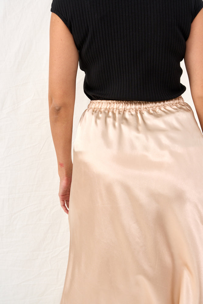 Cream white satin denim skirt