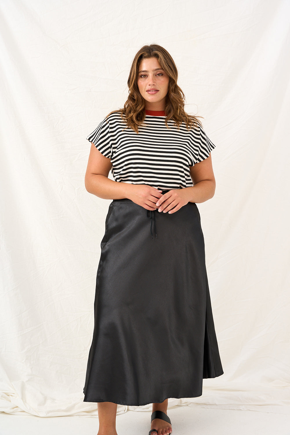 Black satin denim skirt