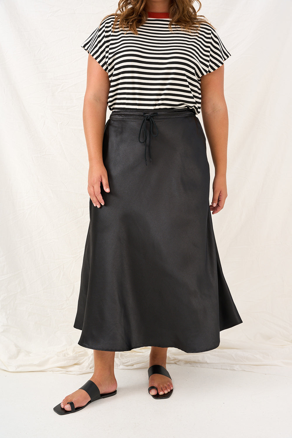 Black satin denim skirt