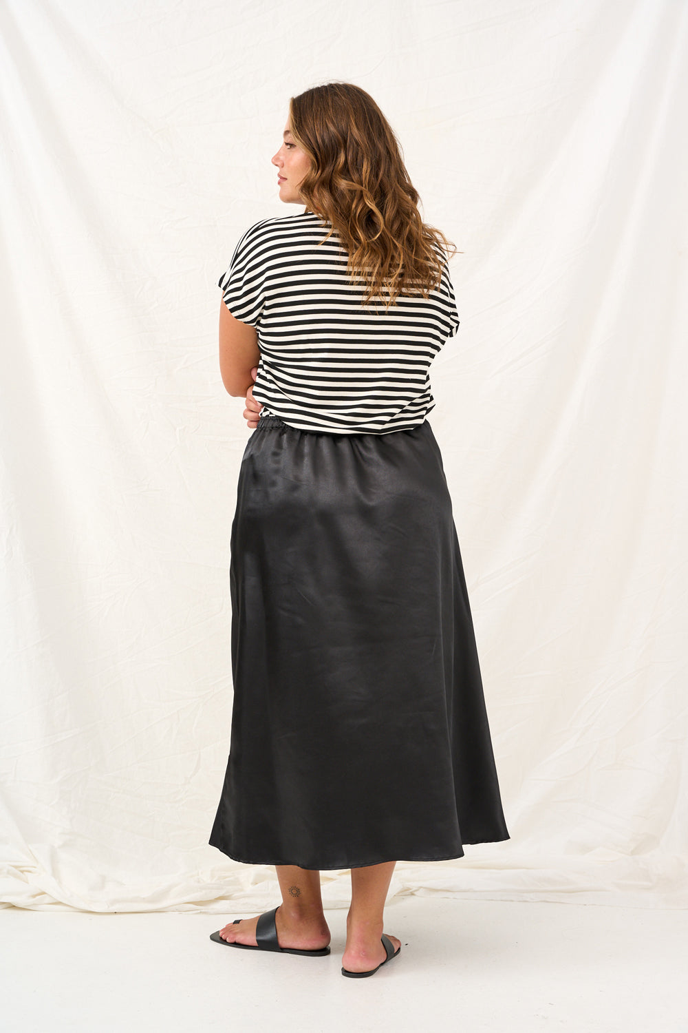 Black satin denim skirt