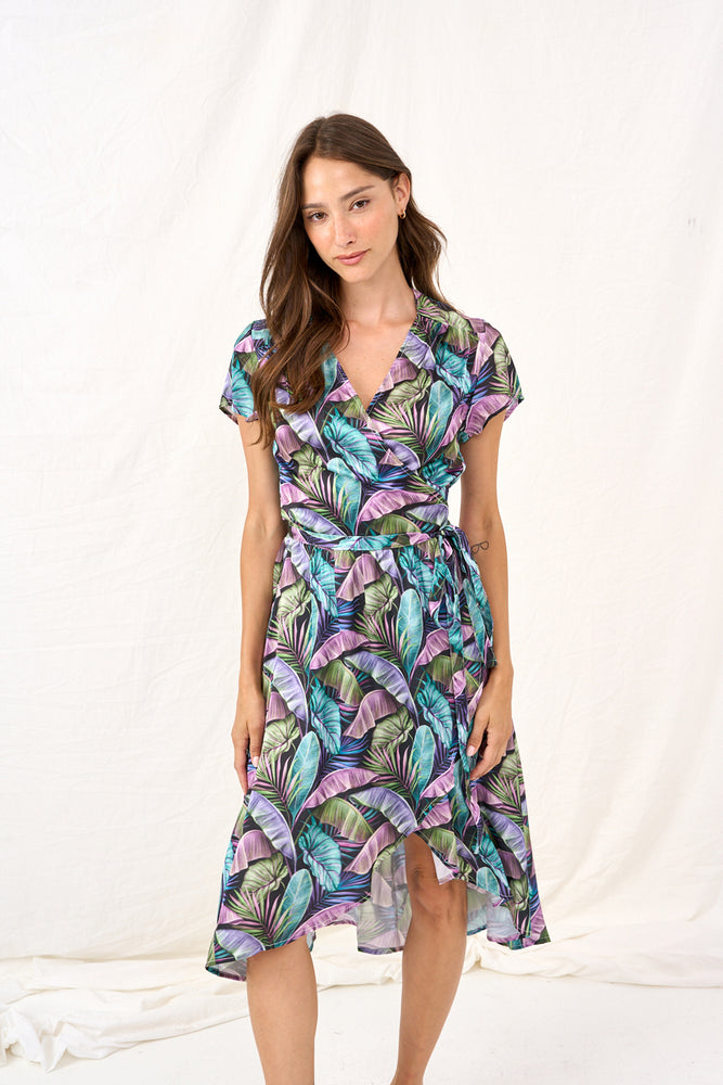 Tropical leaf print maiden dress 