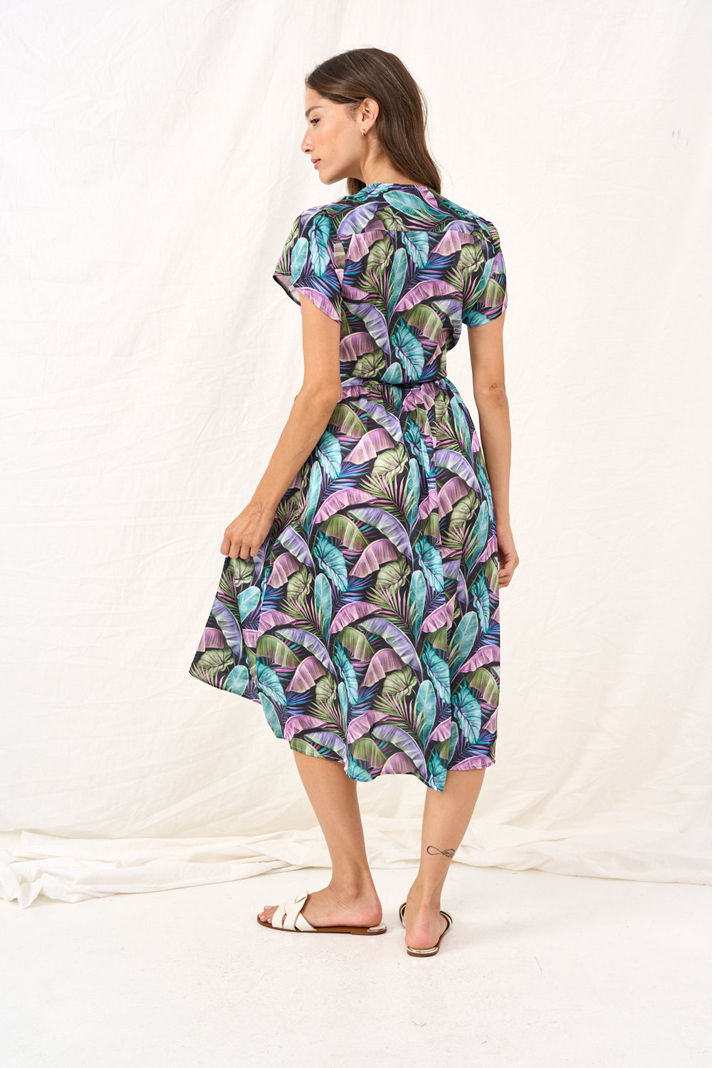 Tropical leaf print maiden dress 