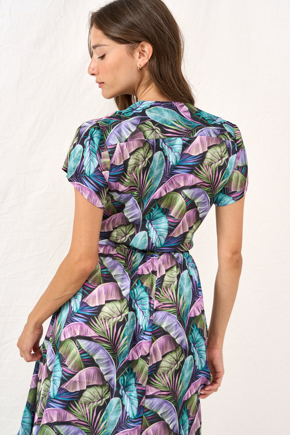 Tropical leaf print maiden dress 