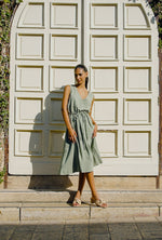 שמלת אלנה פשתן ירוק פיסטוק