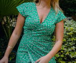 שמלת מעטפת ירוקה פרחונית