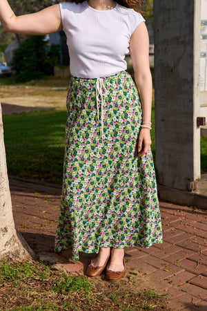 חצאית דנה ירוק פרחים