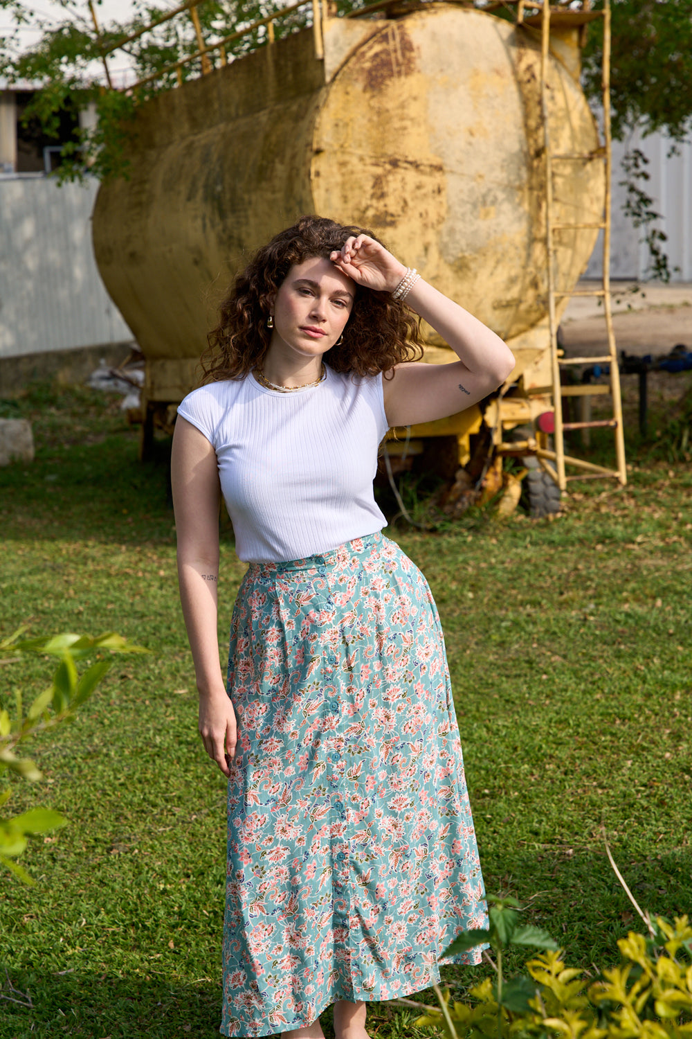 Honey skirt aqua floral print 