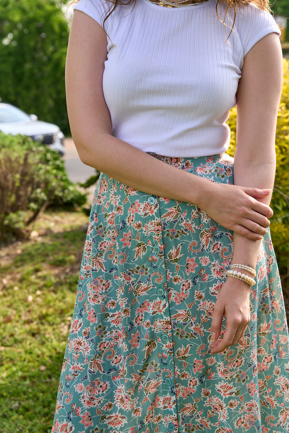 Honey skirt aqua floral print 