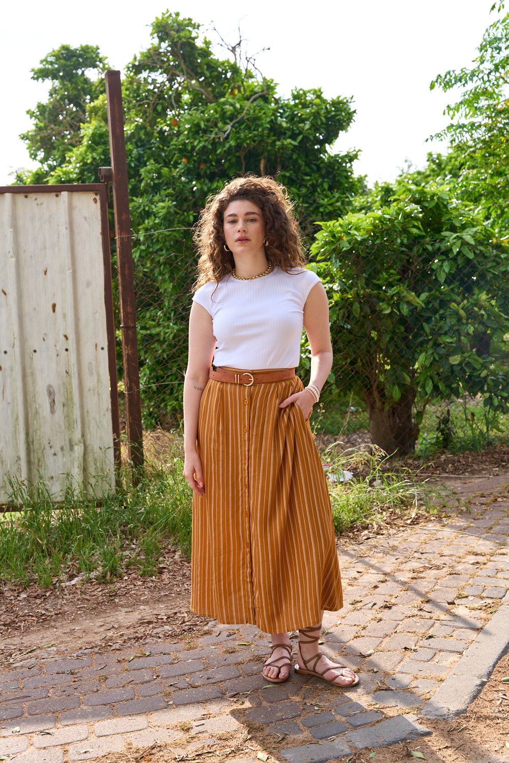 Mustard stripe print honey skirt 