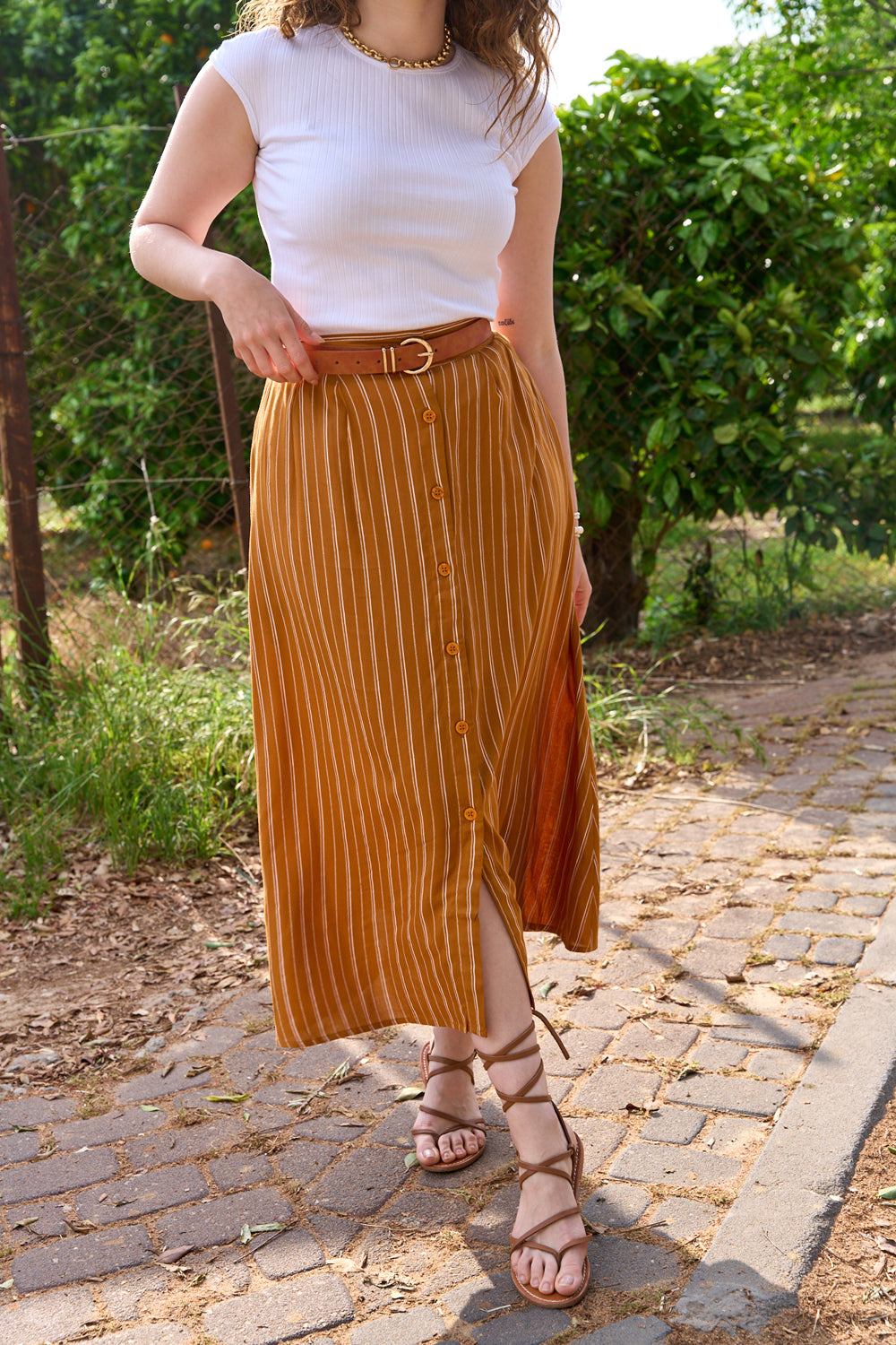 Mustard stripe print honey skirt 