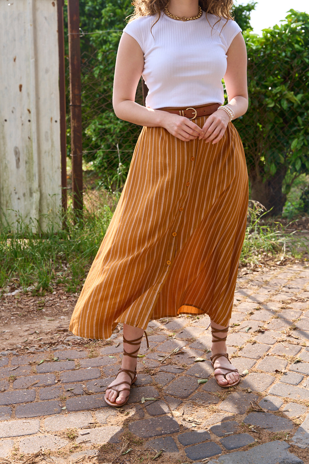 Mustard stripe print honey skirt 