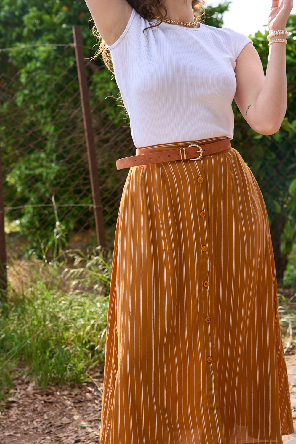 Mustard stripe print honey skirt 