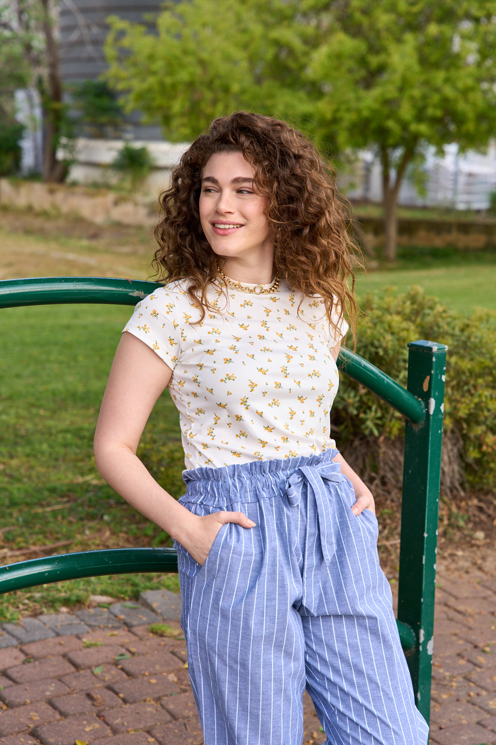 White celine t-shirt with delicate flowers