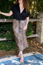 Leopard print denim skirt