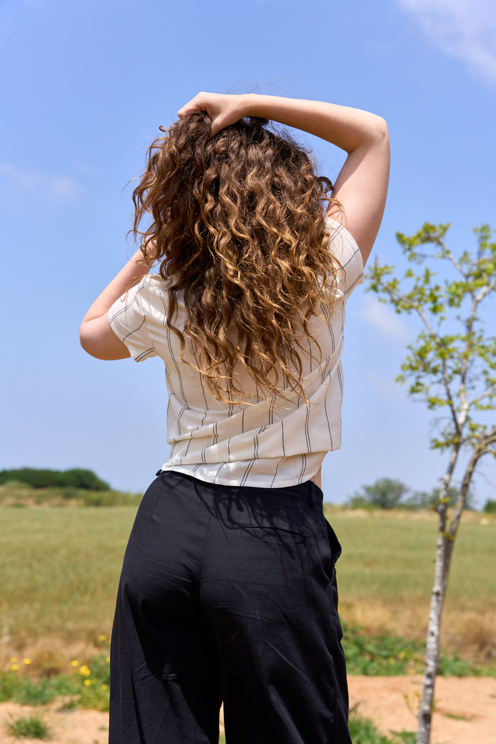 Sherry linen shirt with stripe print 