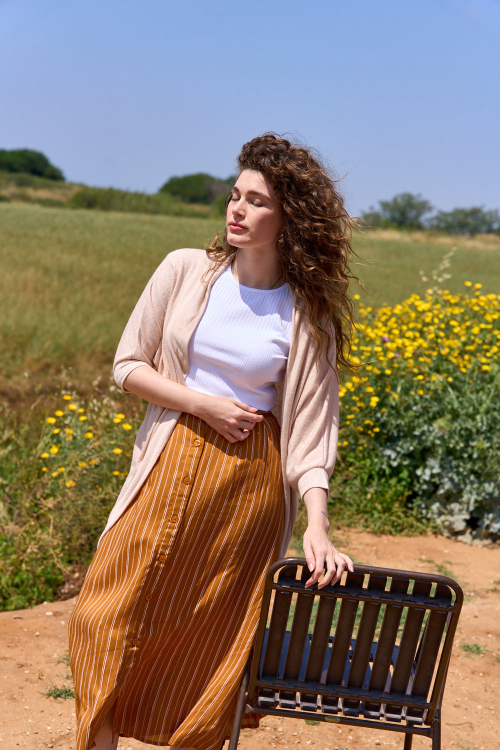 Cream colored linen cardigan top 