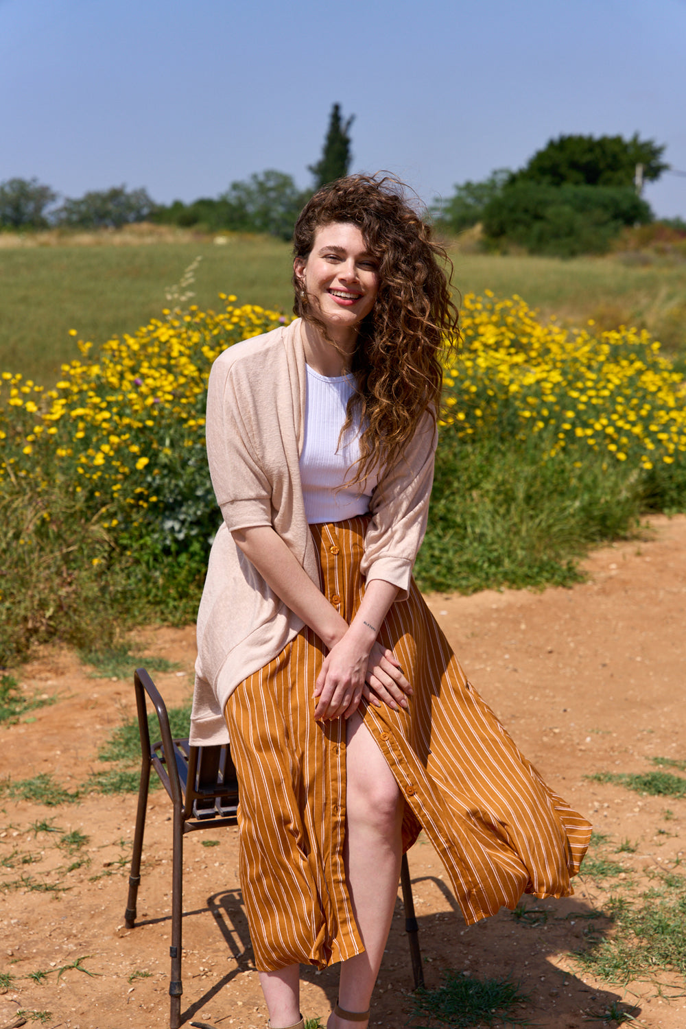 Cream colored linen cardigan top 