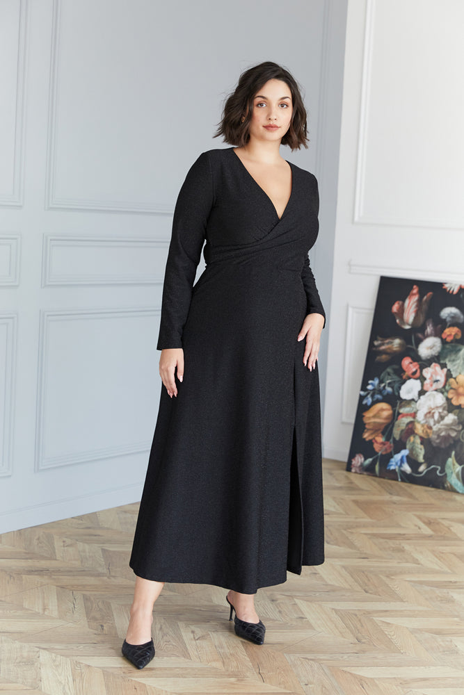 שמלת מקסי שחורה מנצנצת - דגם סיינה