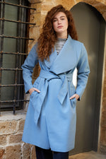 מעיל מעטפת צמר בצבע תכלת