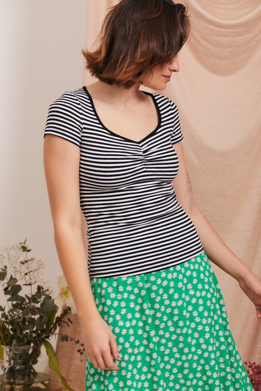 Black white striped cami shirt