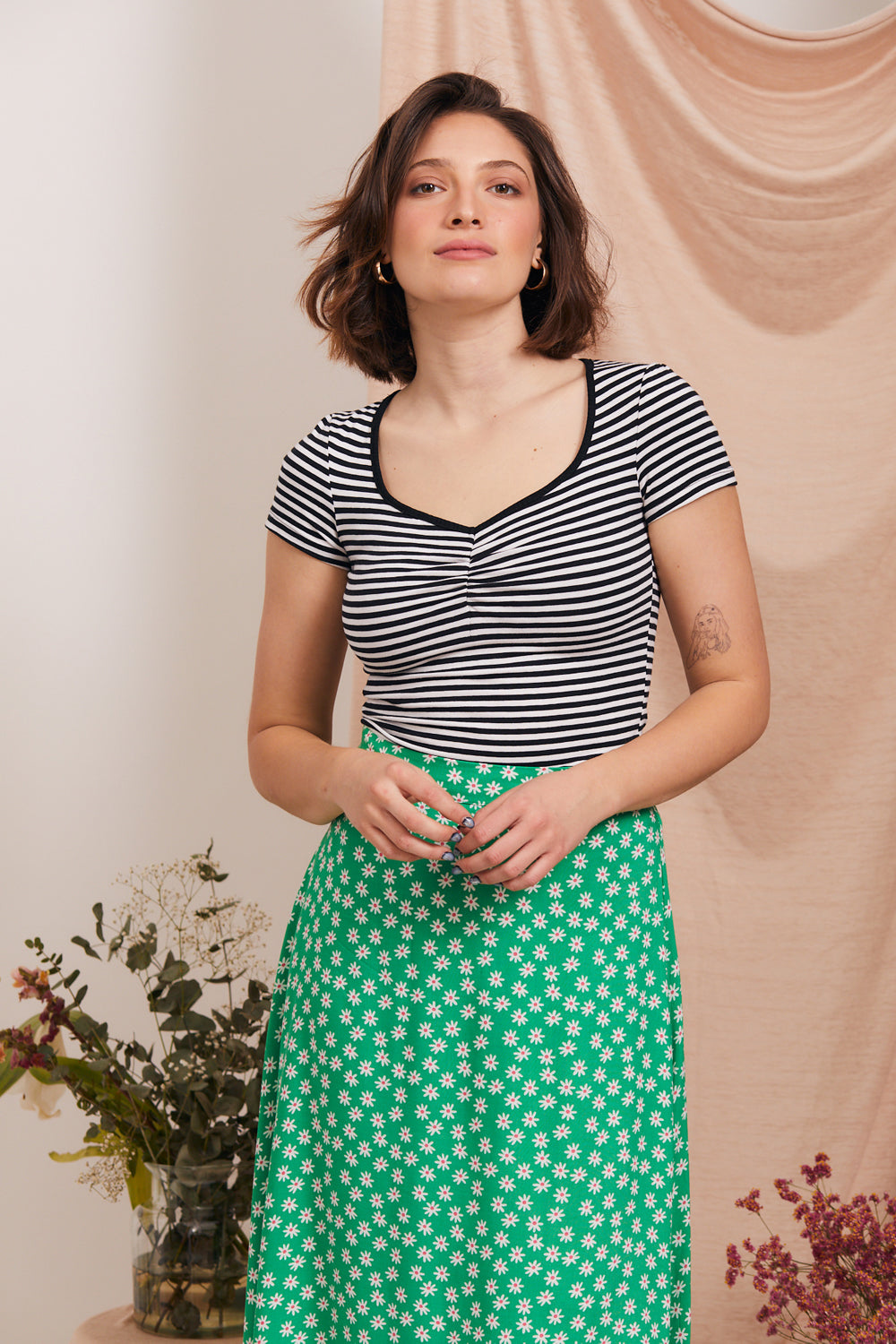 Black white striped cami shirt